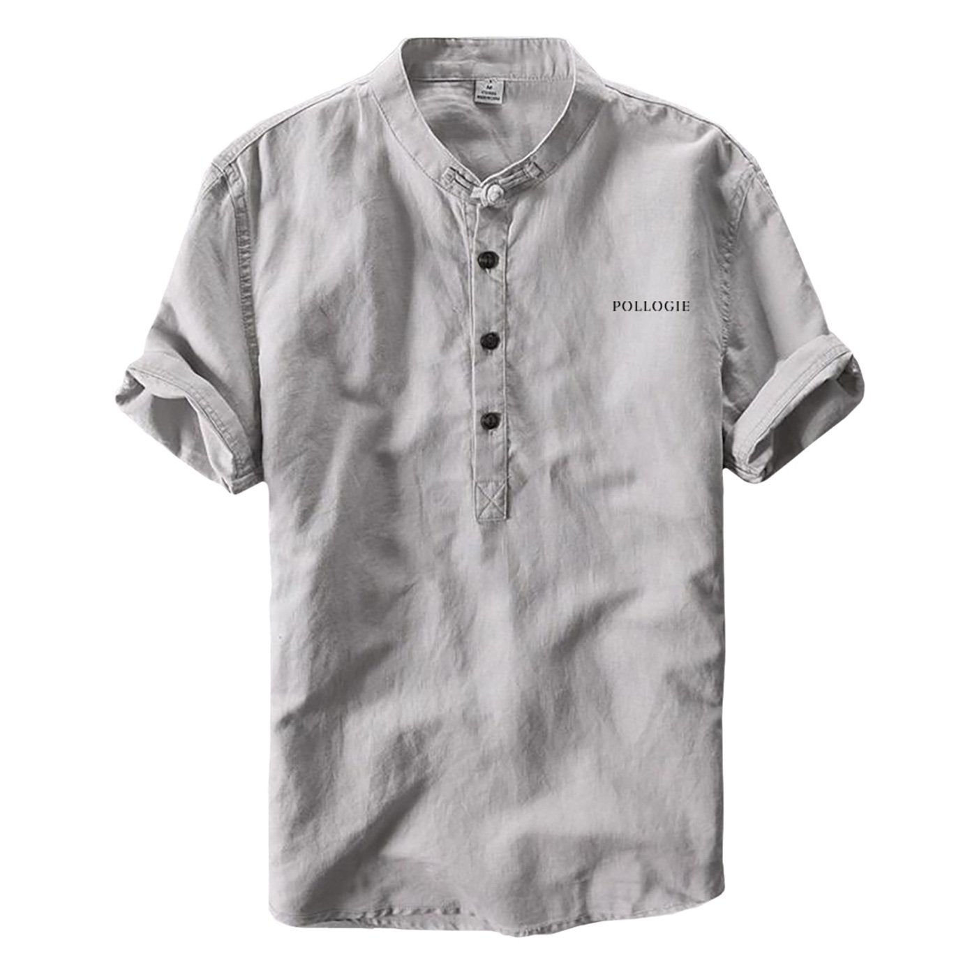 Pollogie™ Embroidered Logo Short Sleeve Mandarin Collar Shirt