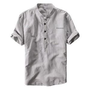 Pollogie™ Embroidered Logo Short Sleeve Mandarin Collar Shirt