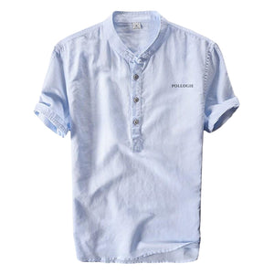 Pollogie™ Embroidered Logo Short Sleeve Mandarin Collar Shirt