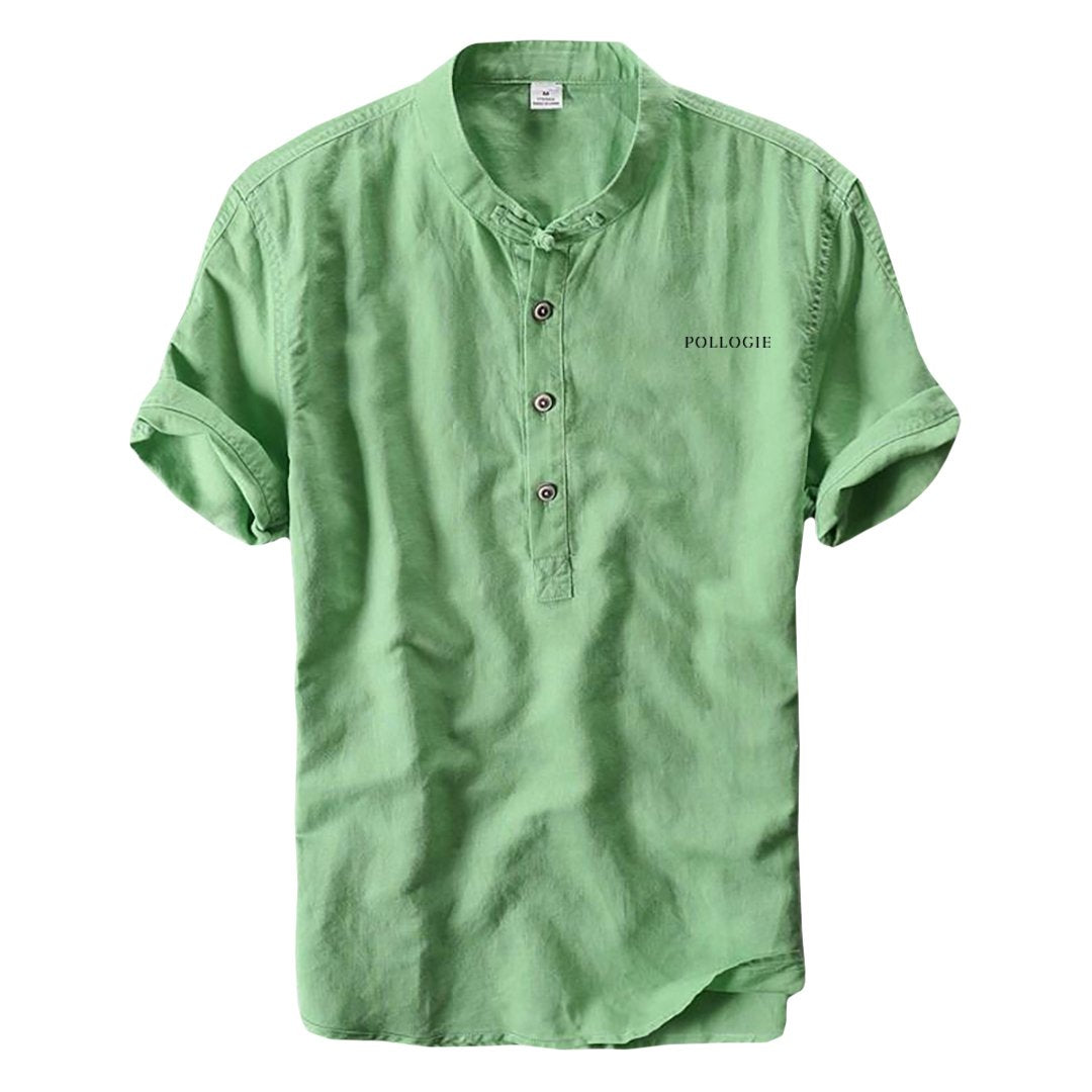 Pollogie™ Embroidered Logo Short Sleeve Mandarin Collar Shirt