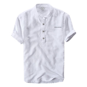 Pollogie™ Embroidered Logo Short Sleeve Mandarin Collar Shirt
