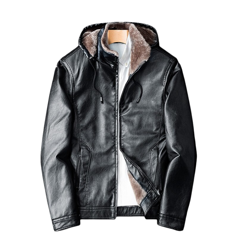 Pollogie™ Hooded Warm Leather Jacket
