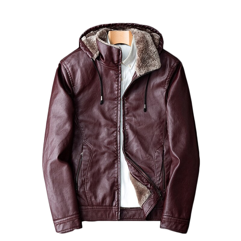 Pollogie™ Hooded Warm Leather Jacket