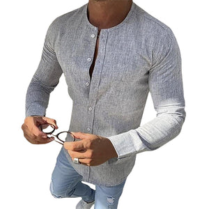 Pollogie™Mandarin Collar Long Sleeve Button Shirt