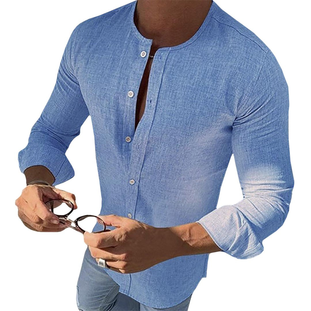 Pollogie™Mandarin Collar Long Sleeve Button Shirt