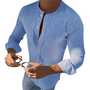 Pollogie™Mandarin Collar Long Sleeve Button Shirt
