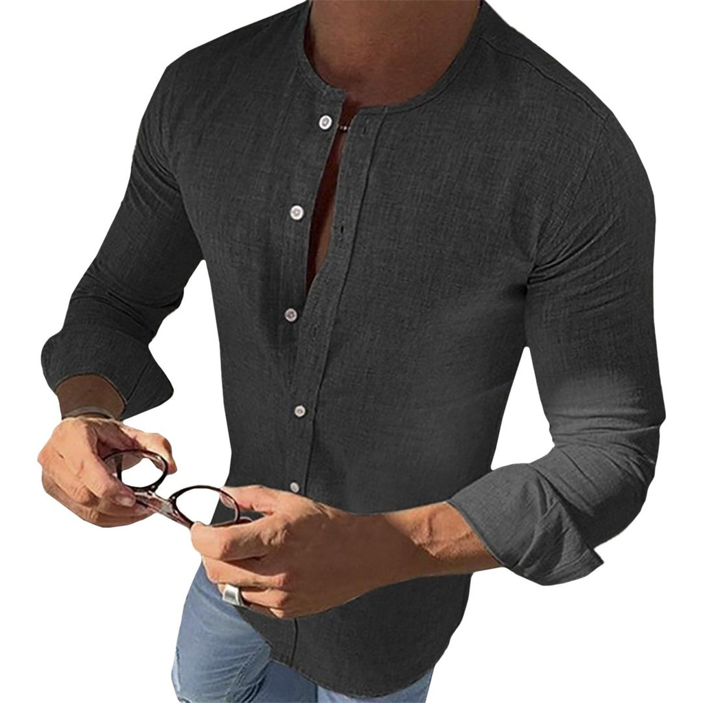 Pollogie™Mandarin Collar Long Sleeve Button Shirt